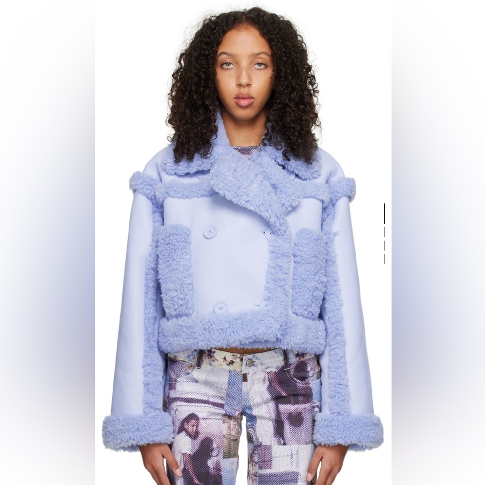 Stand Studio Blue Kristy Faux-Leather Jacket, size M